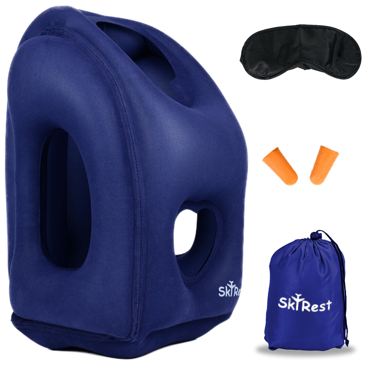 Adjustable Travel Pillow with Washable Cotton Cover and Strong Belt Strap  for Custom Neck or Lumbar Support (Blue)